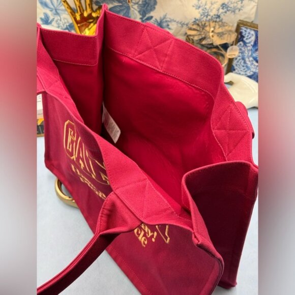 🆕 GANNI 🧿 NWOT Large Easy Shopper, Burgundy Cotton & Yellow Embroidery - Picture 10 of 12